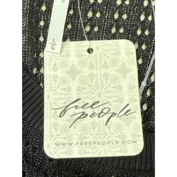 Free People Black Sheer Knit Long Sleeve Top‎ Lightweight Layering Size L - Picture 7 of 10